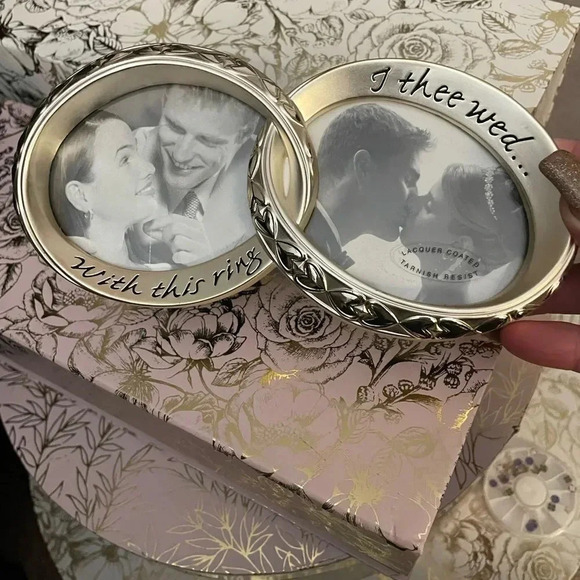 SILVER TONE DOUBLE INTERTWINED WEDDING RING PICTURE FRAME 7.5x3” PERFECT GIFT - Picture 9 of 14